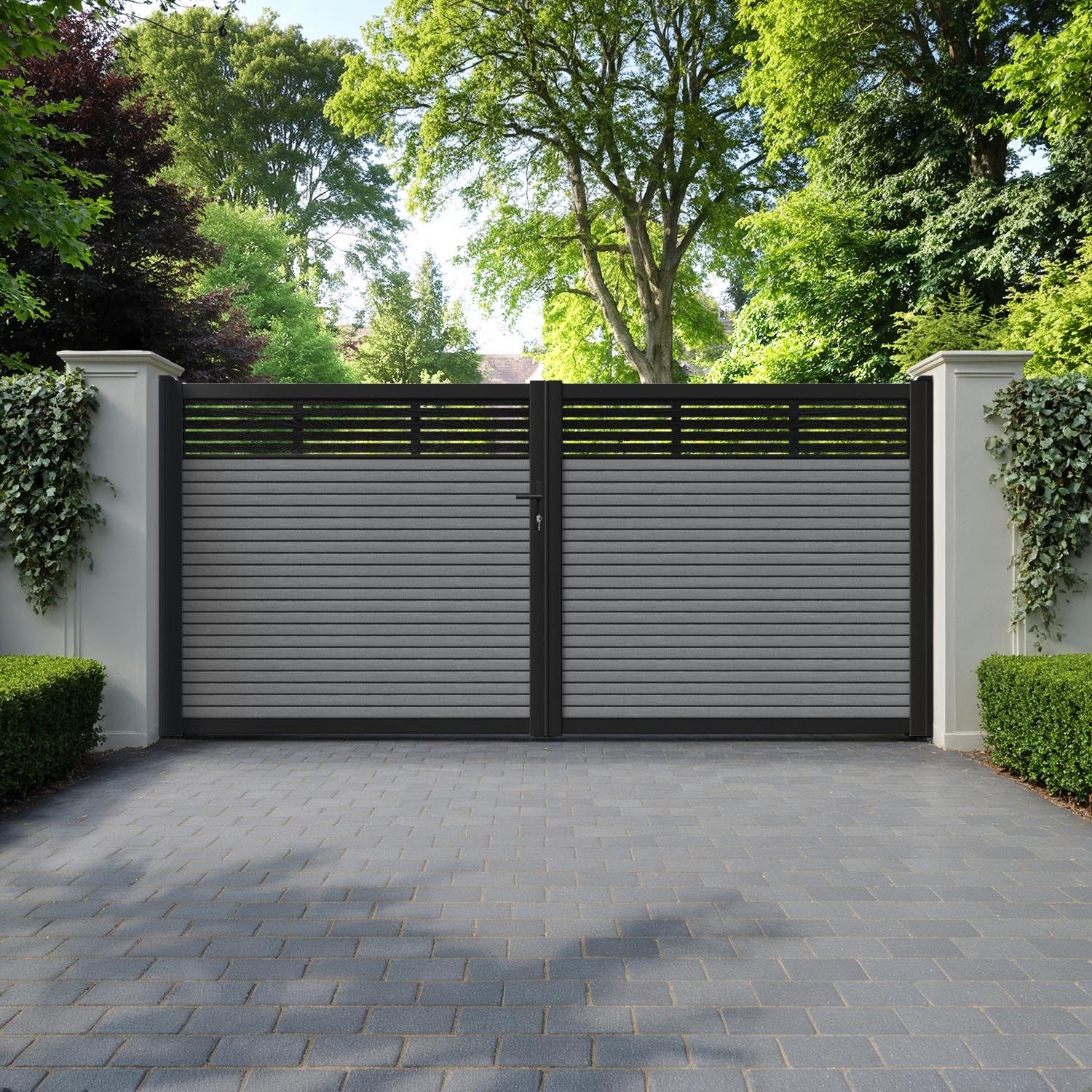 Hudson Aspen Straight Top Driveway Gate - Mid Grey - Top Screen