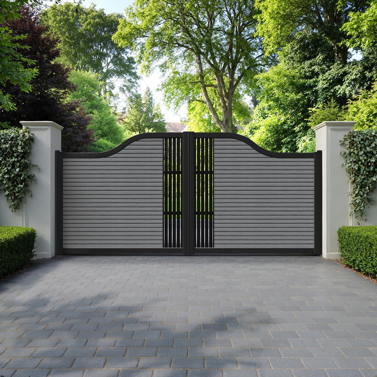 Hudson Aspen Curved Top Driveway Gate - Mid Grey - Middle Screen