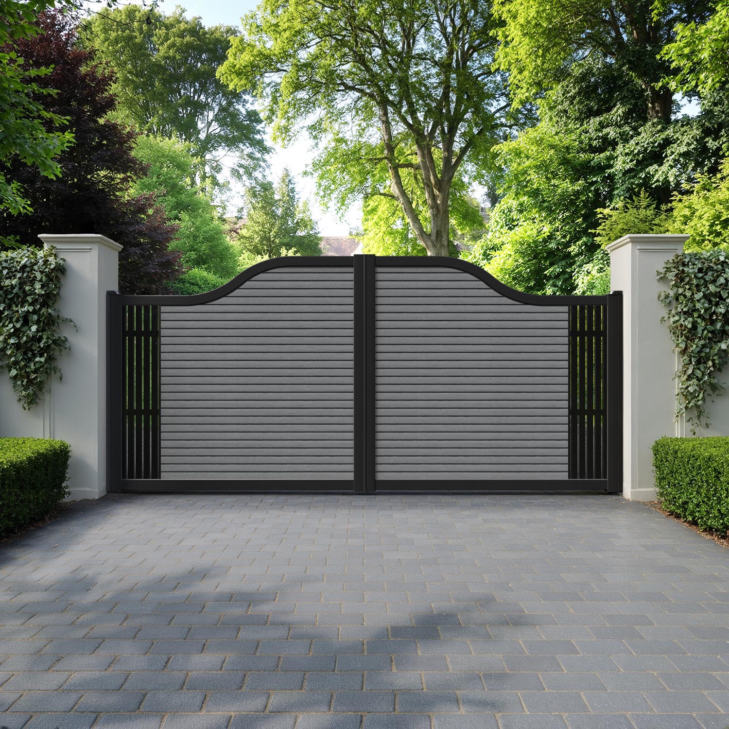 Hudson Aspen Curved Top Driveway Gate - Mid Grey - End Screen