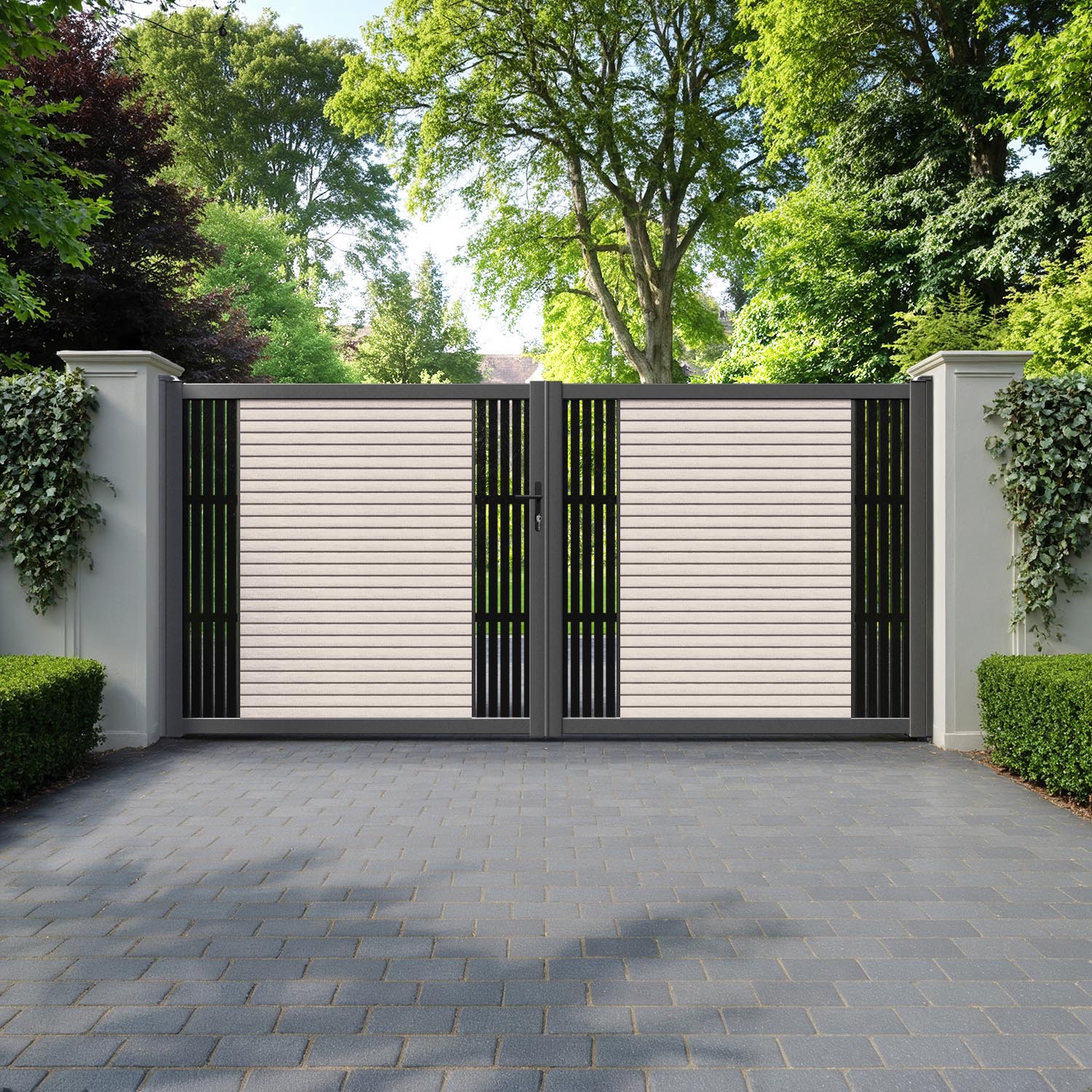 Hudson Aspen Straight Top Driveway Gate - Mid Stone - Middle & End Screen