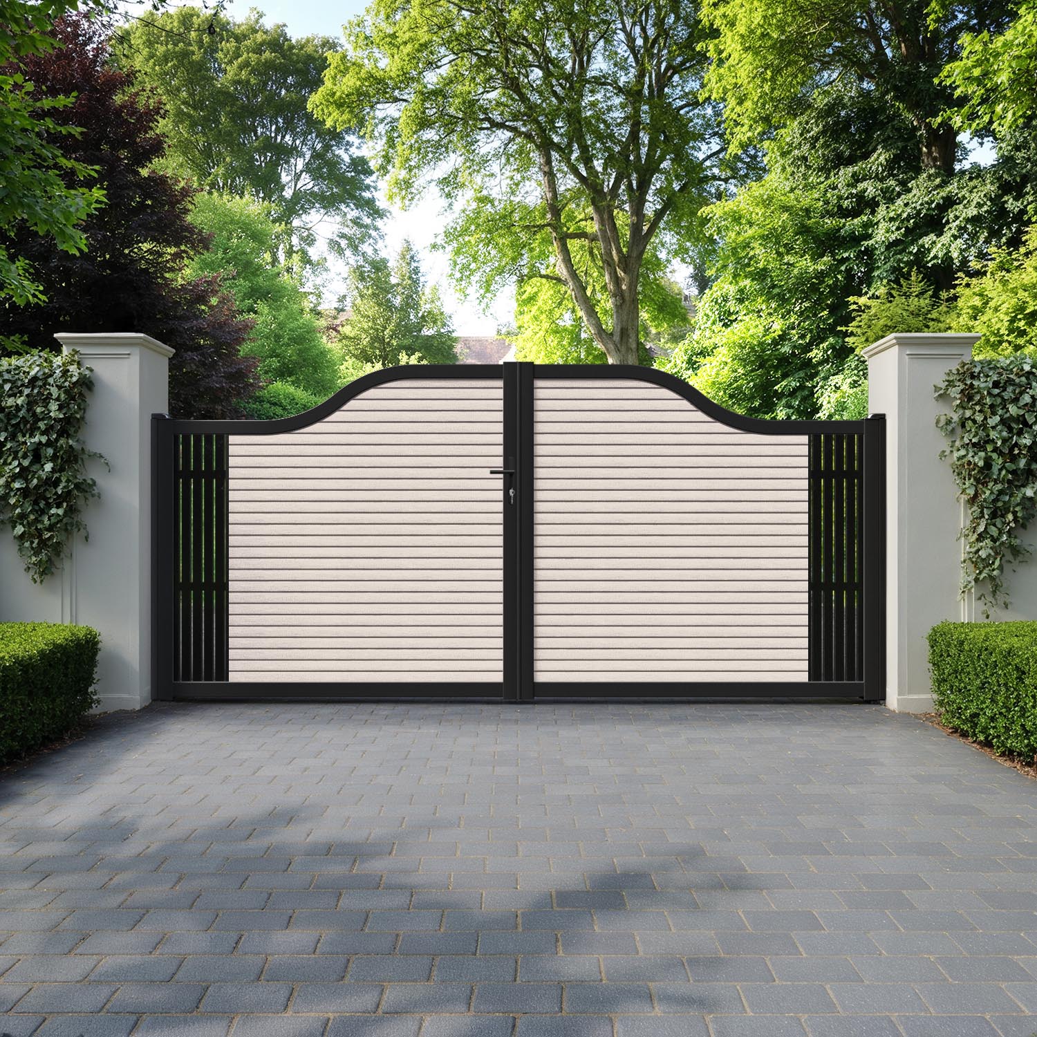 Hudson Aspen Curved Top Driveway Gate - Mid Stone - End Screen