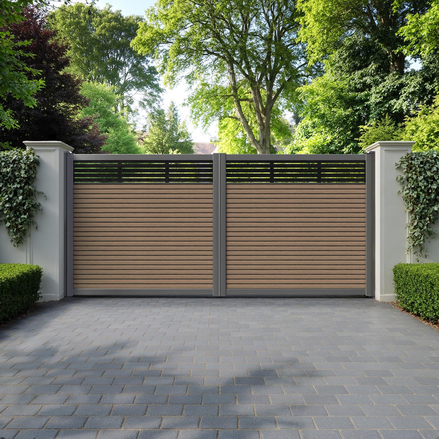 Hudson Aspen Straight Top Driveway Gate - Teak - Top Screen