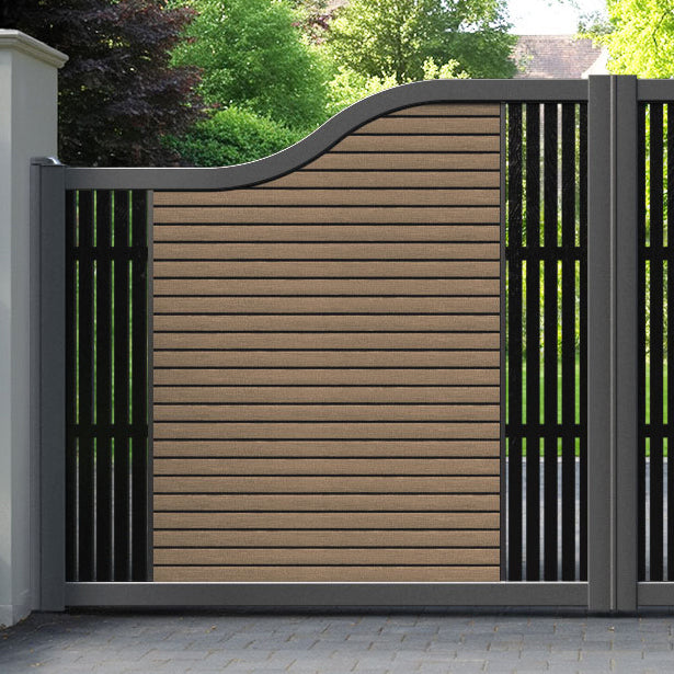 Hudson Aspen Curved Top Driveway Gate - Teak - Middle & End Screen