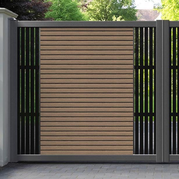Hudson Aspen Straight Top Driveway Gate - Teak - Middle & End Screen