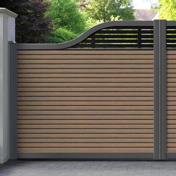 Hudson Aspen Curved Top Driveway Gate - Teak - Top Screen
