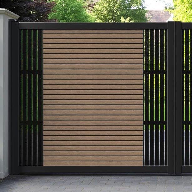 Hudson Aspen Straight Top Driveway Gate - Teak - Middle & End Screen