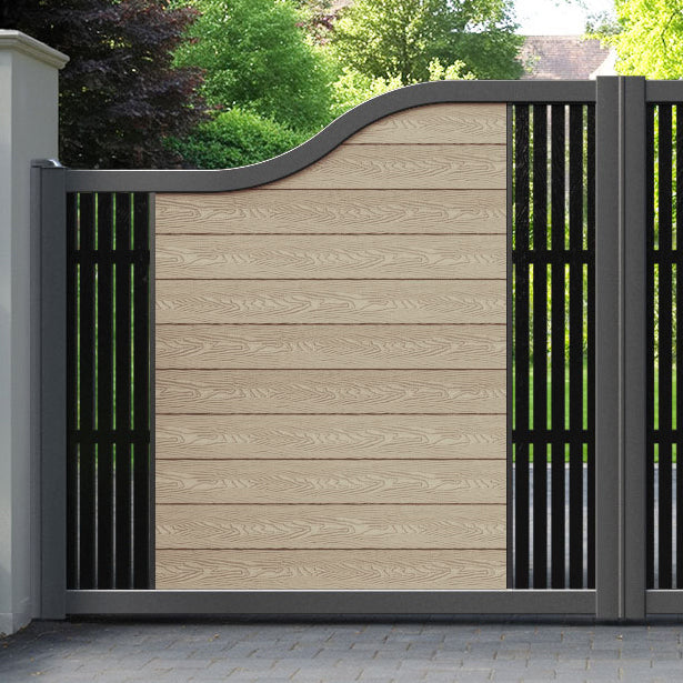 Classic Aspen Curved Top Driveway Gate - Light Oak - Middle & End Screen