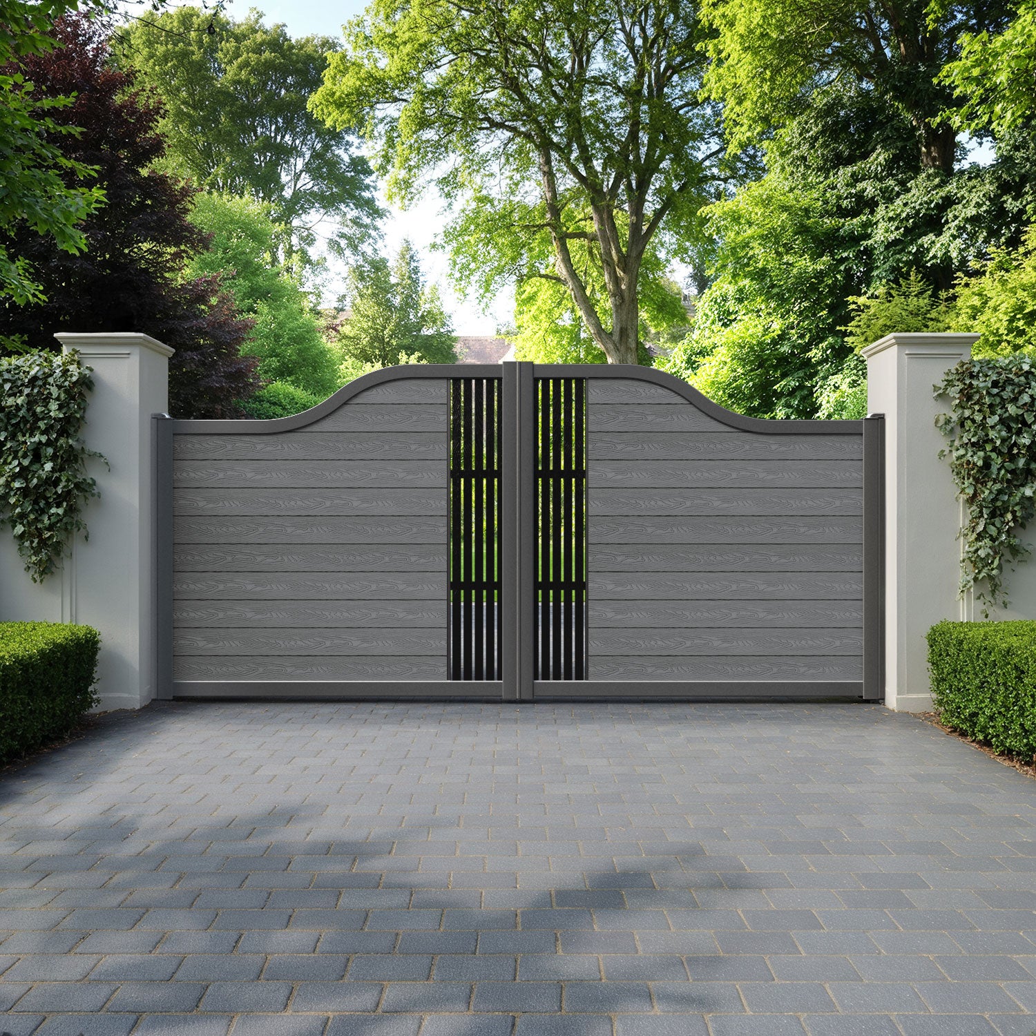 Classic Aspen Curved Top Driveway Gate - Mid Grey - Middle Screen