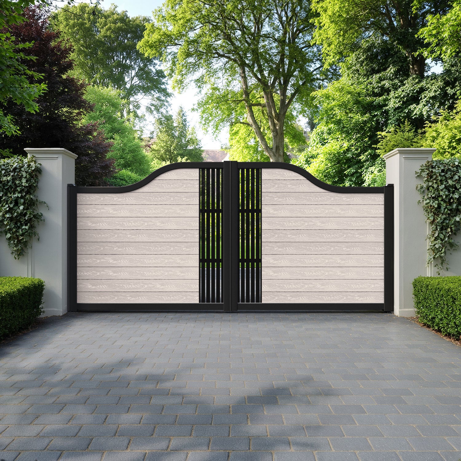 Classic Aspen Curved Top Driveway Gate - Mid Stone - Middle Screen