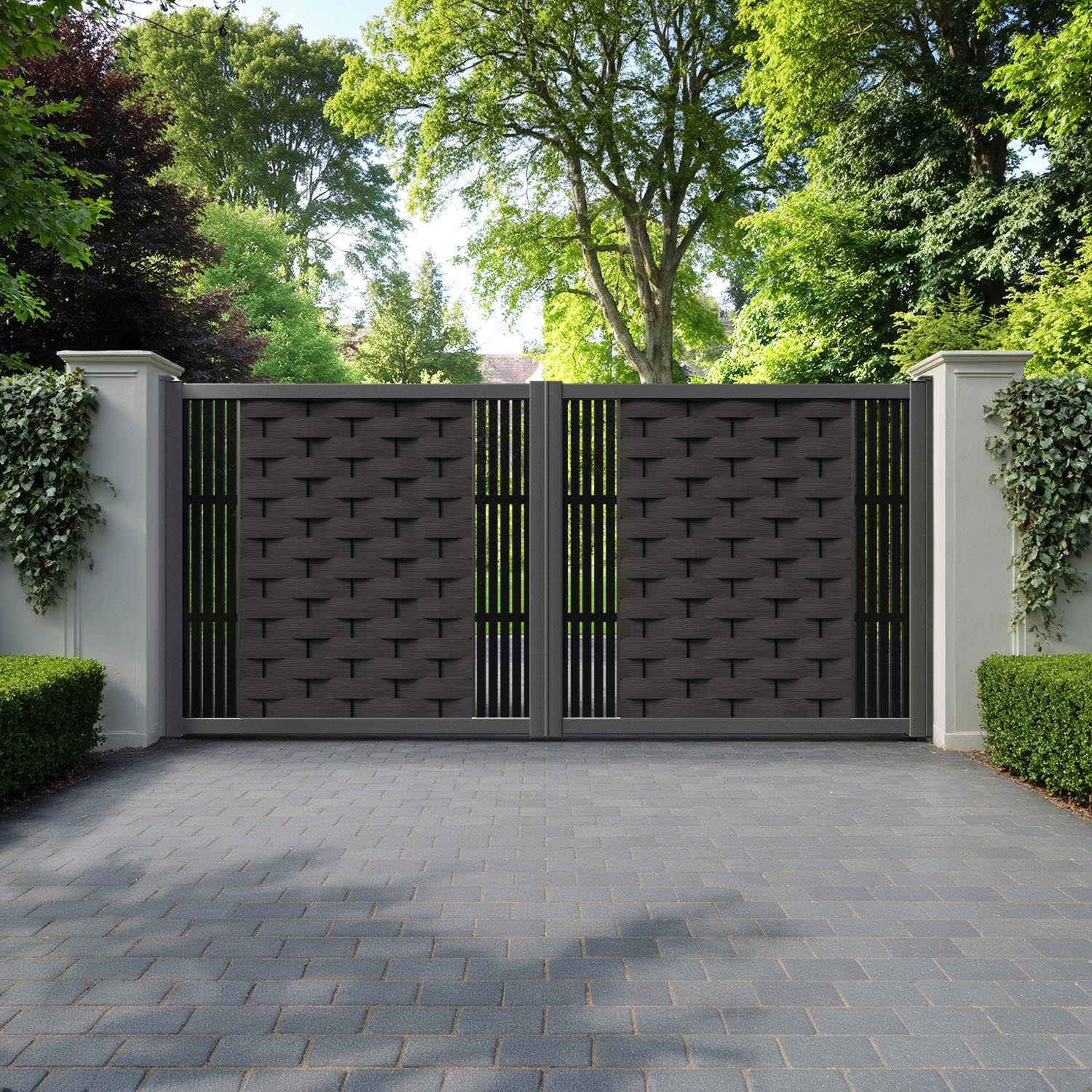 Ripple Aspen Straight Top Driveway Gate - Dark Oak - Middle & End Screen