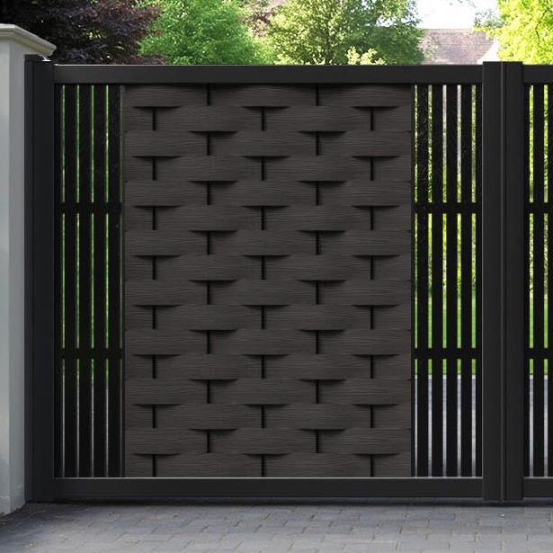 Ripple Aspen Straight Top Driveway Gate - Dark Oak - Middle & End Screen