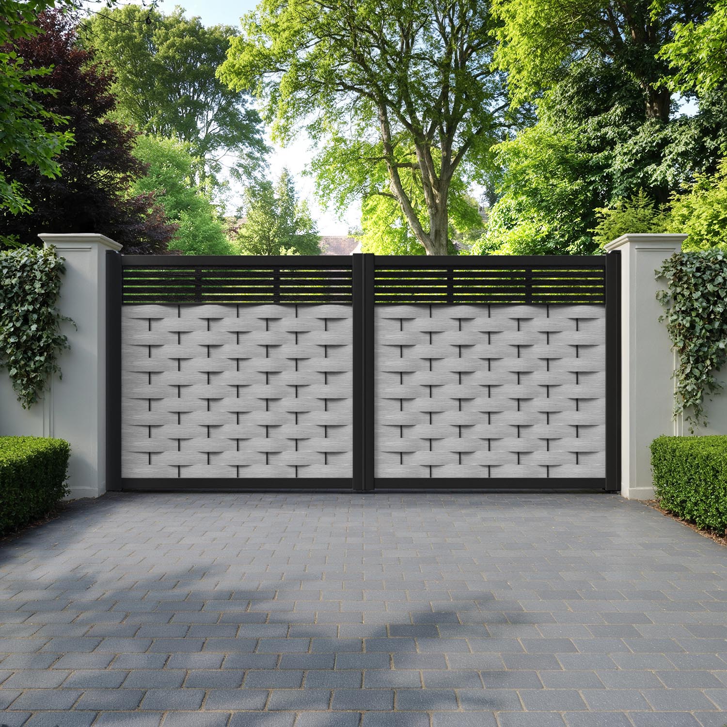 Ripple Aspen Straight Top Driveway Gate - Light Grey - Top Screen