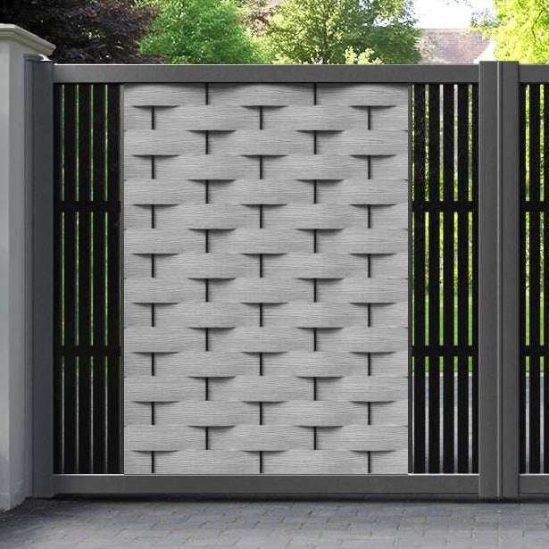 Ripple Aspen Straight Top Driveway Gate - Light Grey - Middle & End Screen