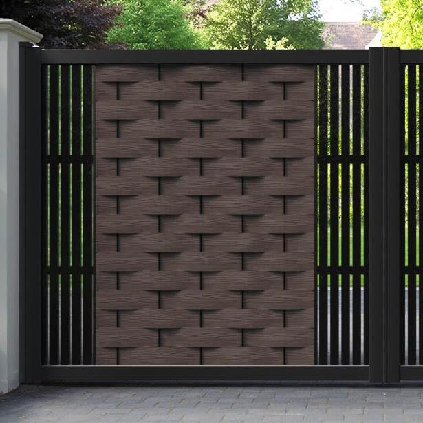 Ripple Aspen Straight Top Driveway Gate - Mid Brown - Middle & End Screen