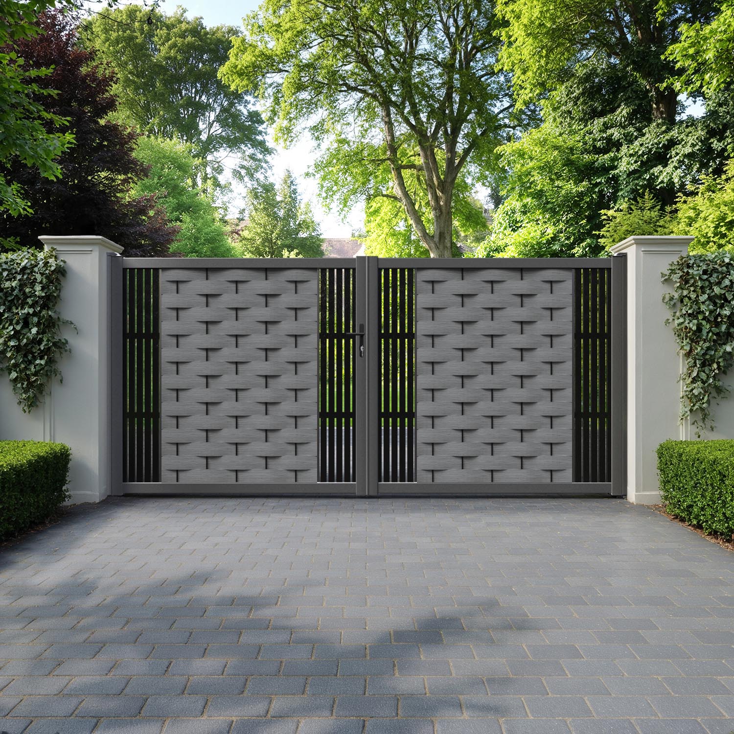 Ripple Aspen Straight Top Driveway Gate - Mid Grey - Middle & End Screen