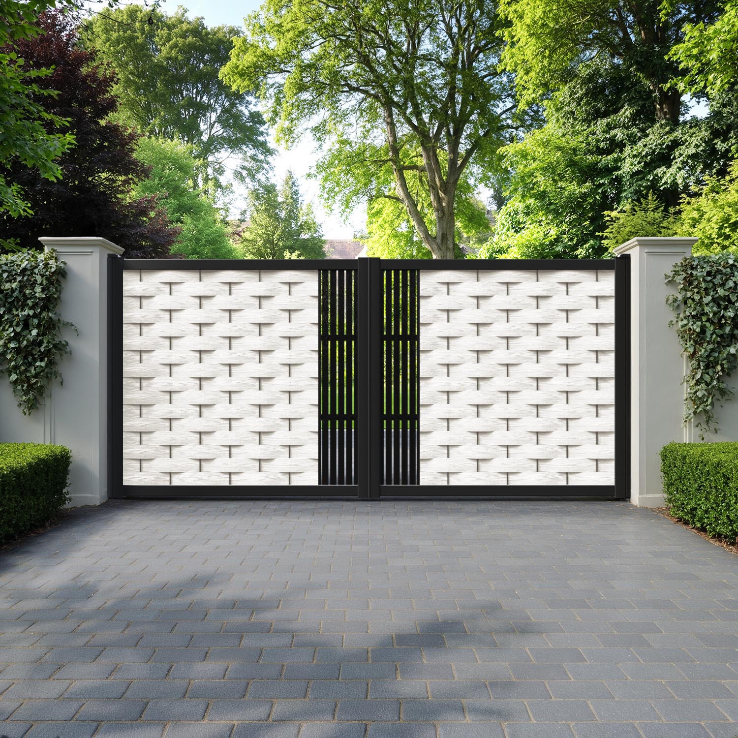 Ripple Aspen Straight Top Driveway Gate - Light Stone - Middle Screen