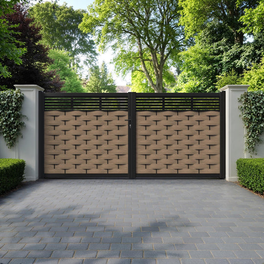 Ripple Aspen Straight Top Driveway Gate - Teak - Top Screen