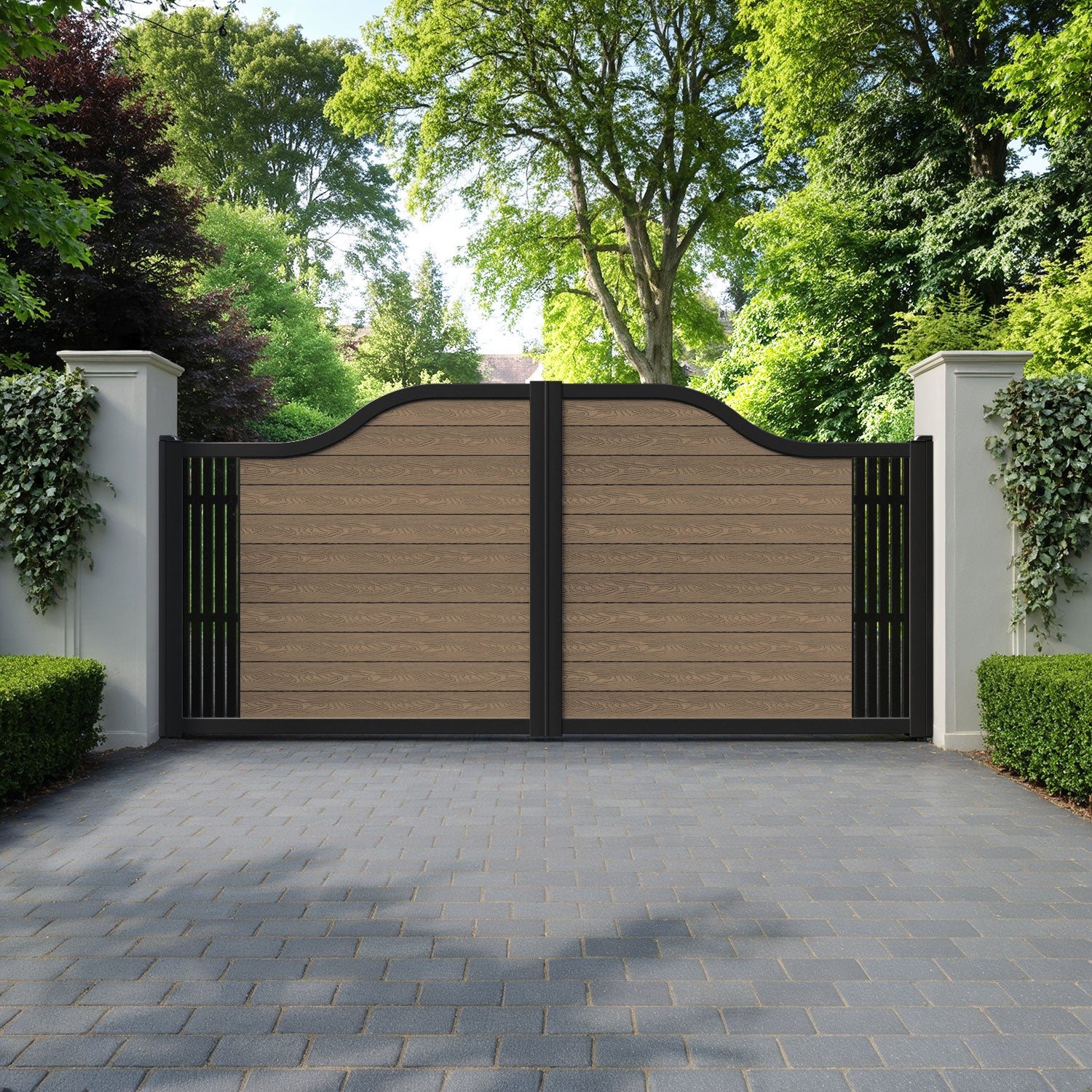 Classic Aspen Curved Top Driveway Gate - Teak -  End Screen