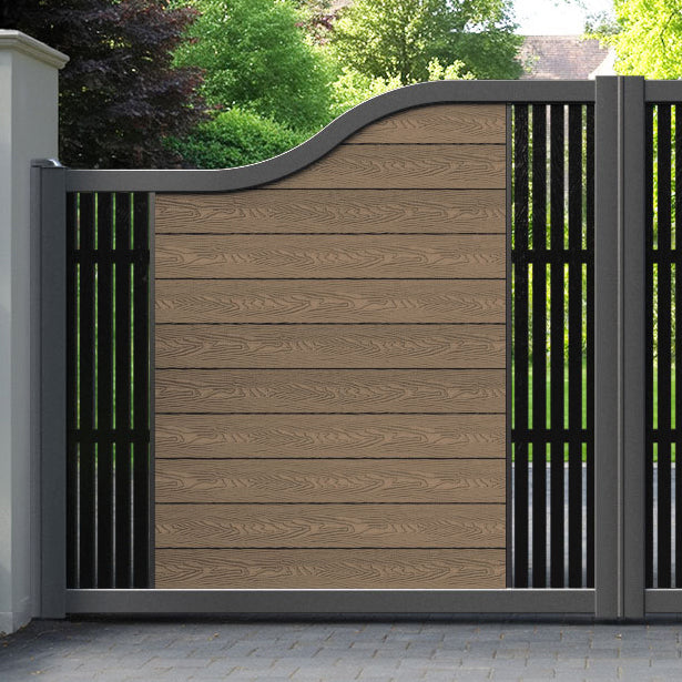 Classic Aspen Curved Top Driveway Gate - Teak -  Middle & End Screen