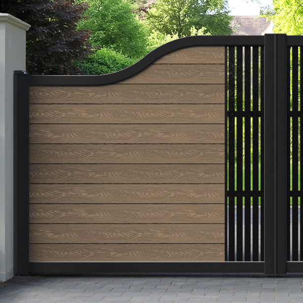 Classic Aspen Curved Top Driveway Gate - Teak -  Middle Screen