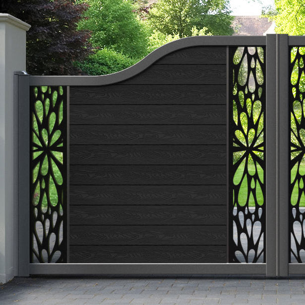 Classic Blossom Curved Top Driveway Gate - Black - Middle & End Screen