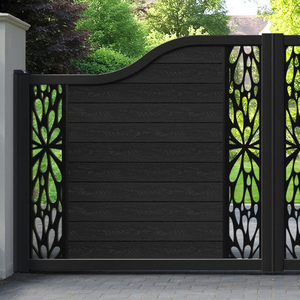 Classic Blossom Curved Top Driveway Gate - Black - Middle & End Screen