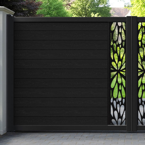 Classic Blossom Straight Top Driveway Gate - Black - Middle Screen