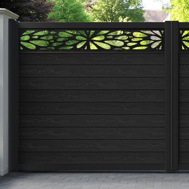 Classic Blossom Straight Top Driveway Gate - Black - Top Screen
