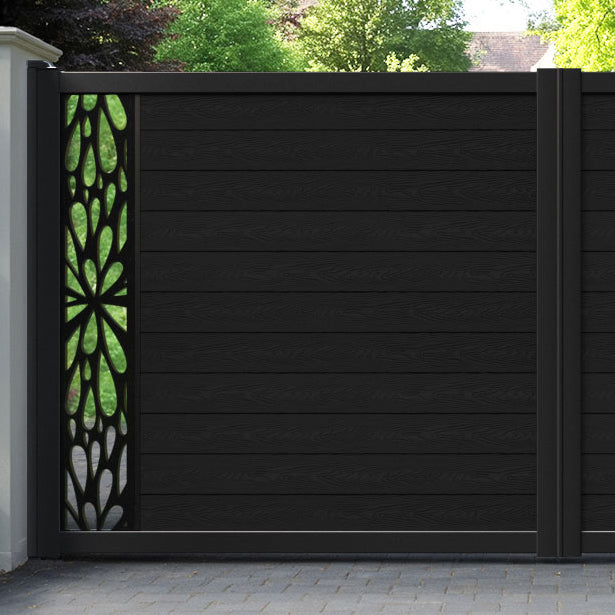 Classic Blossom Straight Top Driveway Gate - Black - End Screen