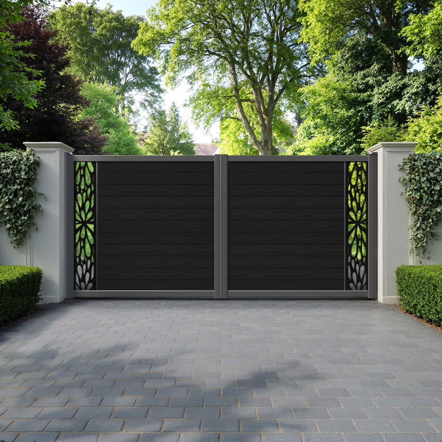 Classic Blossom Straight Top Driveway Gate - Black - End Screen