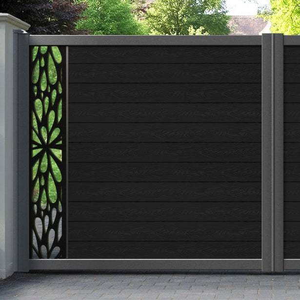 Classic Blossom Straight Top Driveway Gate - Black - End Screen