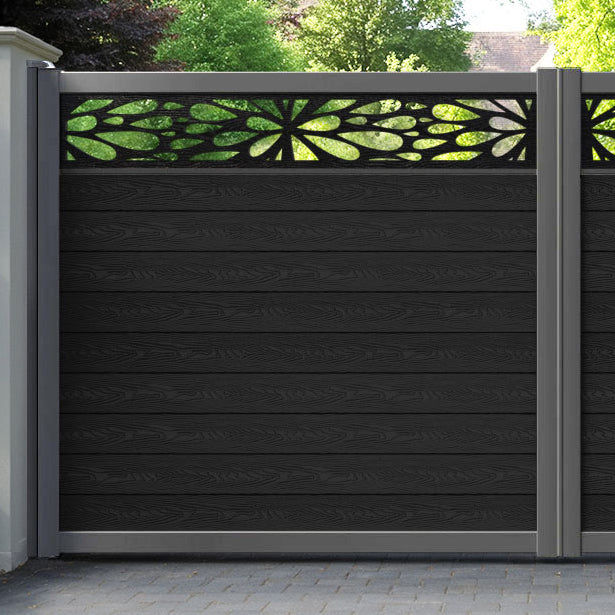 Classic Blossom Straight Top Driveway Gate - Black - Top Screen