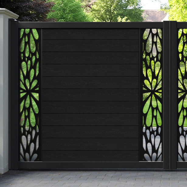 Classic Blossom Straight Top Driveway Gate - Black - Middle & End Screen