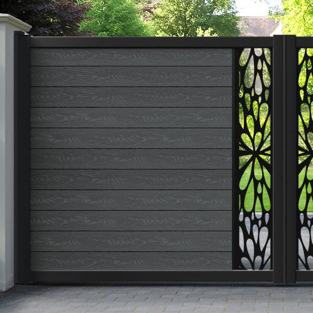 Classic Blossom Straight Top Driveway Gate - Dark Grey - Middle Screen