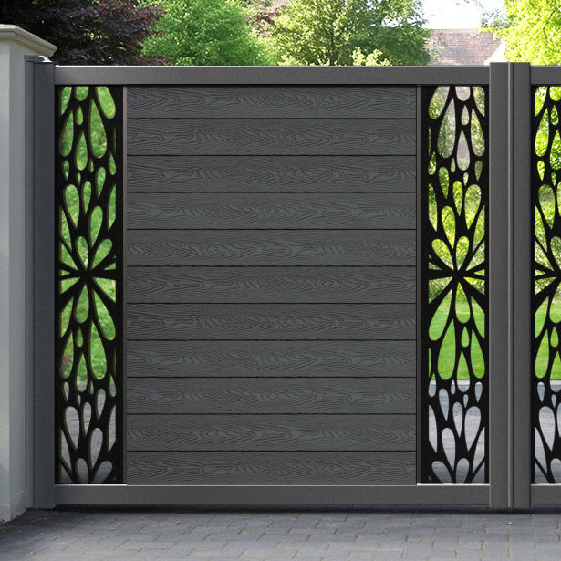 Classic Blossom Straight Top Driveway Gate - Dark Grey - Middle & End Screen