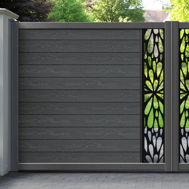 Classic Blossom Straight Top Driveway Gate - Dark Grey - Middle Screen
