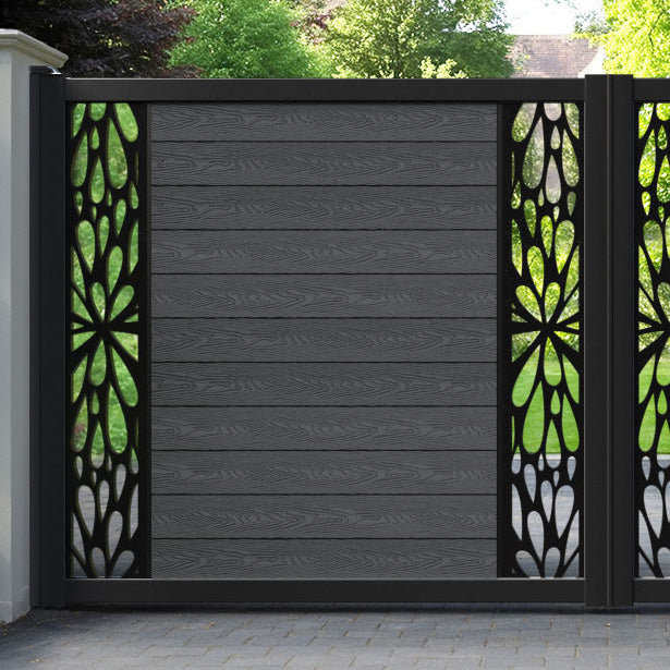 Classic Blossom Straight Top Driveway Gate - Dark Grey - Middle & End Screen