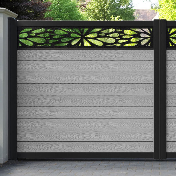 Classic Blossom Straight Top Driveway Gate - Light Grey - Top Screen