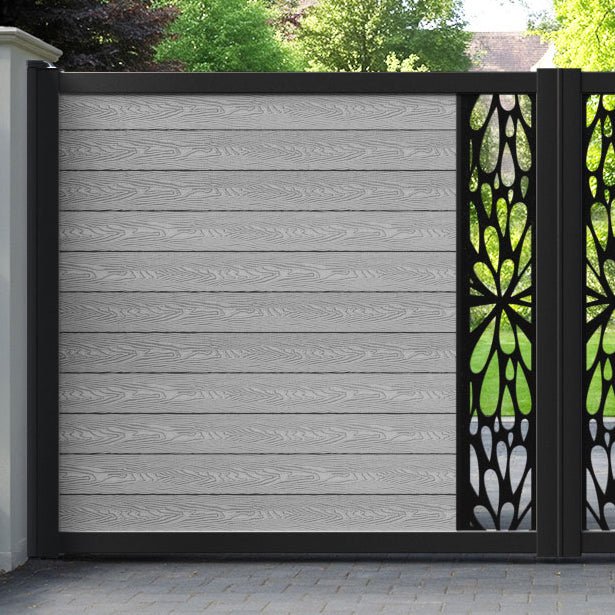 Classic Blossom Straight Top Driveway Gate - Light Grey - Middle Screen