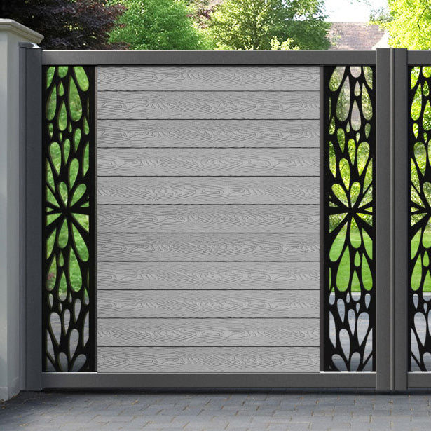 Classic Blossom Straight Top Driveway Gate - Light Grey - Middle & End Screen