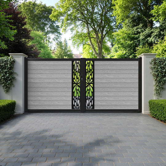 Classic Blossom Straight Top Driveway Gate - Light Grey - Middle Screen