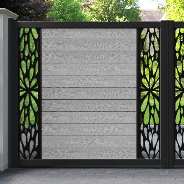 Classic Blossom Straight Top Driveway Gate - Light Grey - Middle & End Screen