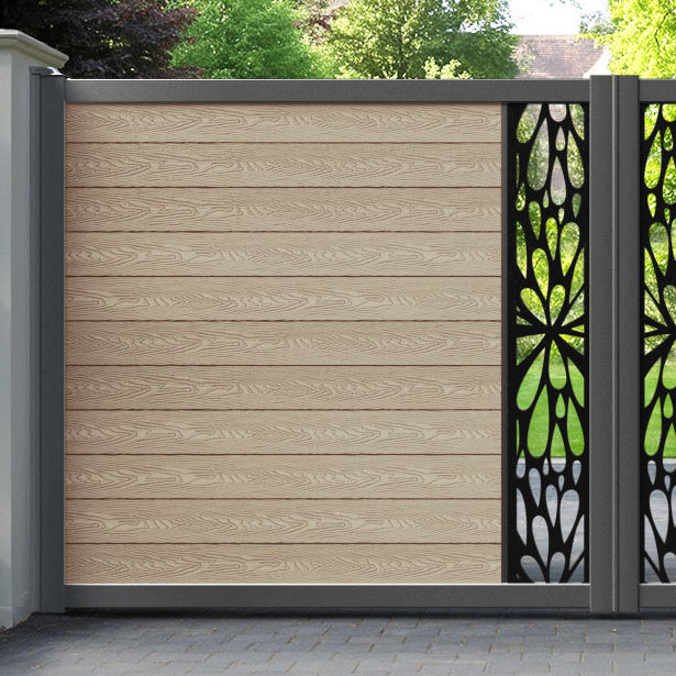 Classic Blossom Straight Top Driveway Gate - Light Oak - Middle Screen