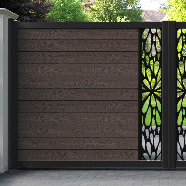 Classic Blossom Straight Top Driveway Gate - Mid Brown - Middle Screen