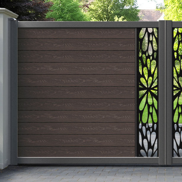 Classic Blossom Straight Top Driveway Gate - Mid Brown - Middle Screen
