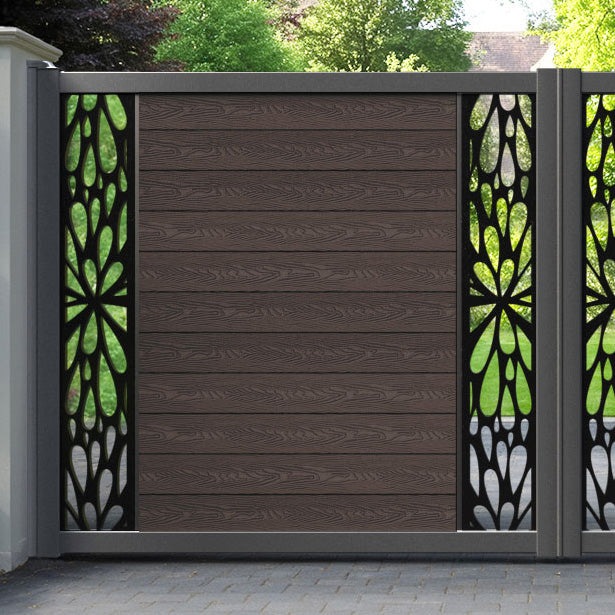 Classic Blossom Straight Top Driveway Gate - Mid Brown - Middle & End Screen