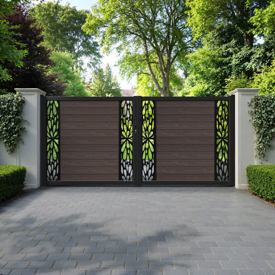 Classic Blossom Straight Top Driveway Gate - Mid Brown - Middle & End Screen
