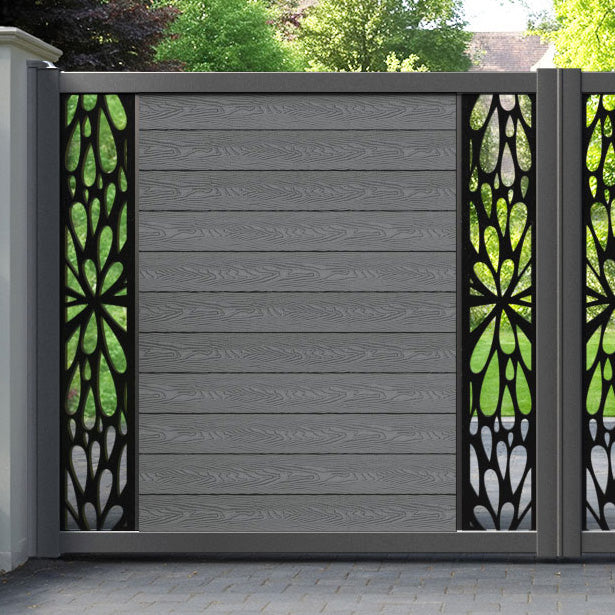 Classic Blossom Straight Top Driveway Gate - Mid Grey - Middle & End Screen
