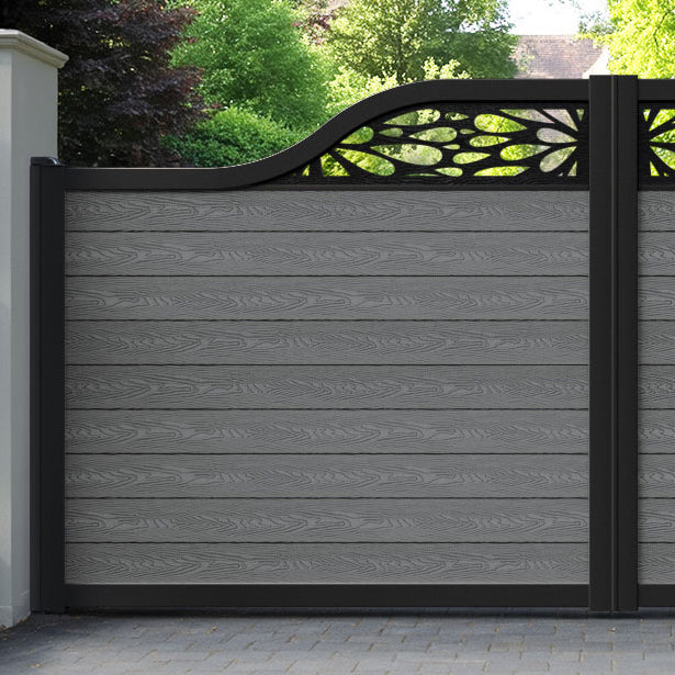 Classic Blossom Curved Top Driveway Gate - Mid Grey - Top Screen