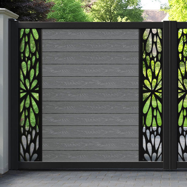 Classic Blossom Straight Top Driveway Gate - Mid Grey - Middle & End Screen